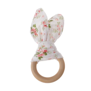 

Handmade Wooden Natural Baby Teething Ring Chewie Teether Bunny Sensory Toy Gift