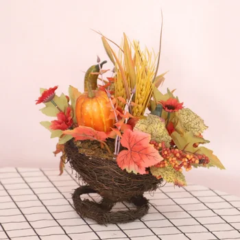 

Barley Pumpkin With Rattan Basket Artificial Flower Mixed Maple Leaves For Indoor Table Centerpieces Autumn Harvest Decorations