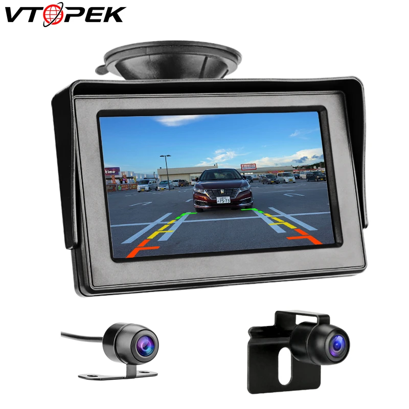 

Vtopek Car Monitor 4.3" Rear View Camera Reverse Backup Camera Parking Camera Car Screen Sucker License Plate Butterfly
