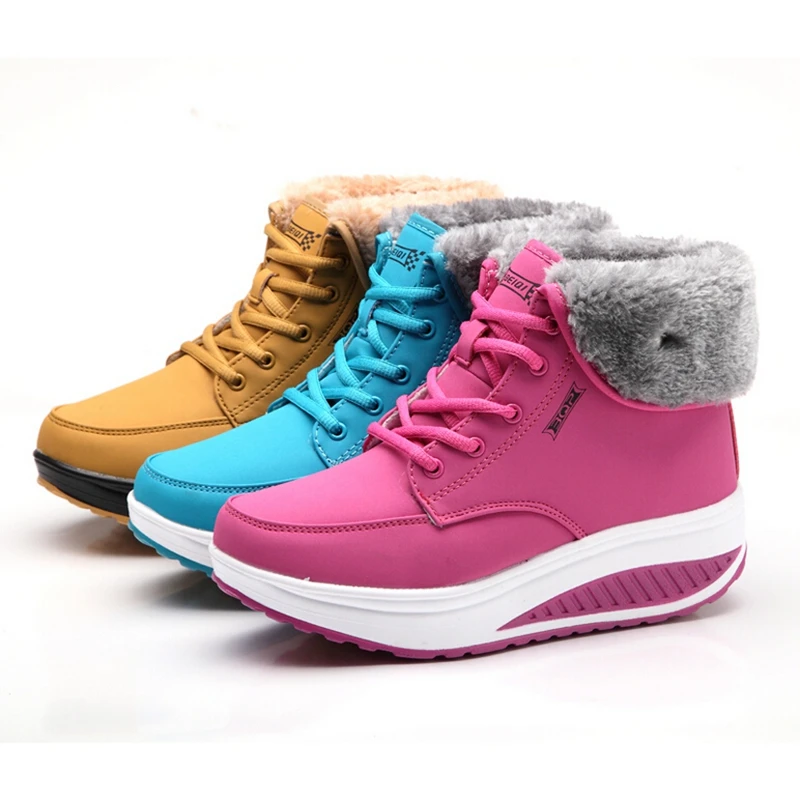 Beste EISWELT Winter Vrouwelijke Plus Fluwelen Swing Schoenen Sneeuw Platform Laarzen Vrouwen Thermische Katoen gevoerde Schoenen Platte Enkellaarsjes # EHL18