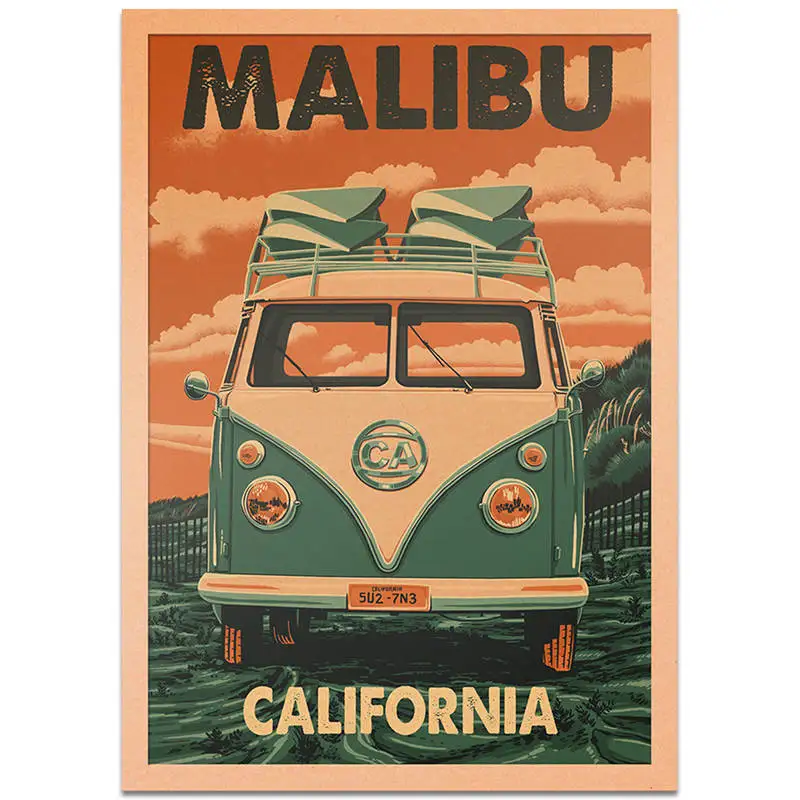 Malibu праздничный отдых плакат ручной росписью живописные пятна летний пейзаж Винтаж дома ретро кафе бар стены искусства стикеры 42x30 см - Цвет: TCITY168