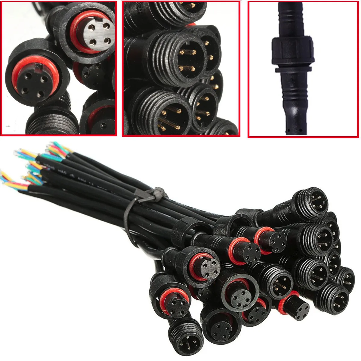 10 пар DC мужской/женский 4PIN 24AWG водонепроницаемый IP65 ПВХ светодиодный Разъемы