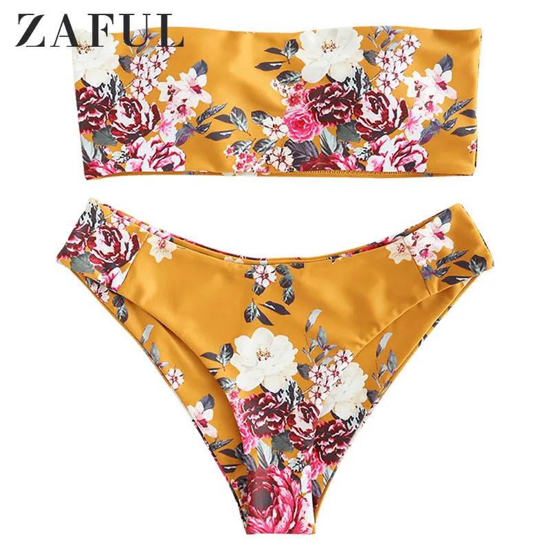 Женский эластичный купальник бандо с чашками пуш ап|Купальники |