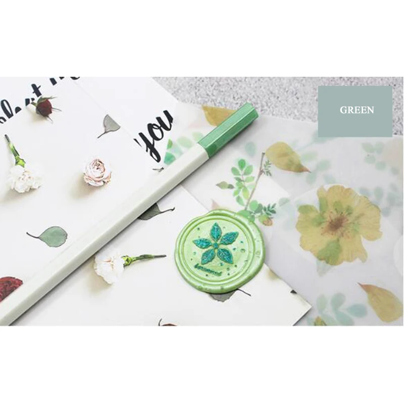 Green with 5pcs Wax 1 шт. цветная ручка для восковой печати, штамп, маркер, ручка для украшения восковой печати, металлический золотой цвет, ручка, металлическая Трассировка, ручка, 11 цветов - Цвет: Green with 5pcs Wax