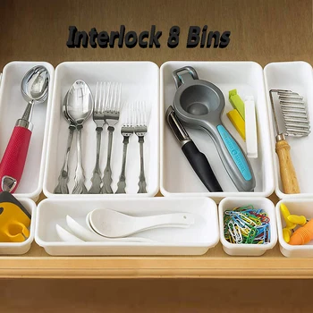 

8Pcs Cluttery Drawer Organizers Storage Interlocking Narrow Bin Durable For Bathroom Office Multi-Purpose Table Organizer