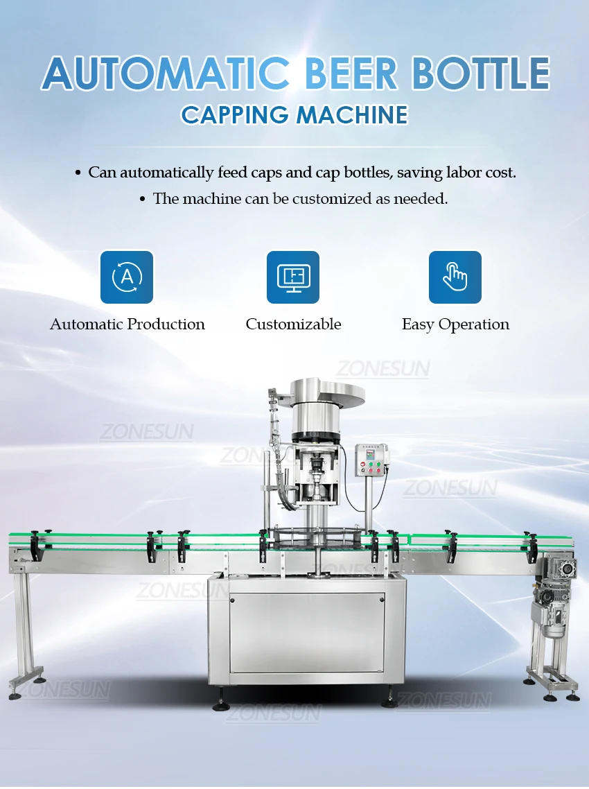 ZONESUN ZS-XG440E Automatic Beer Bottle Crown Cap Capping Machine with Cap Feeder