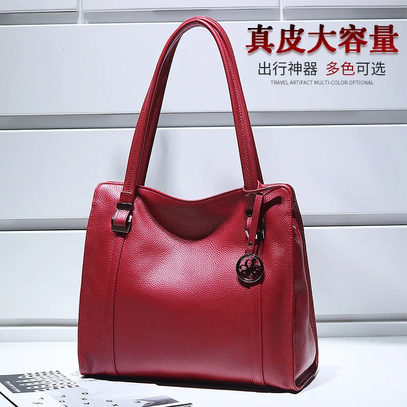 

Lady 2020 Single Shoulder Middle Age Genuine Bag Big Capacity Handbag Soft Leather Oblique Satchel Female