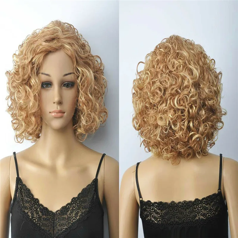 Горячая Распродажа Модный блонд смешанный короткий кудрявый женский парик для девушек