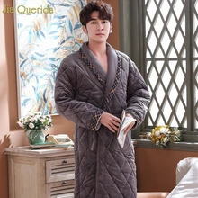 Бархатное кимоно плюс размер 3 слоя толстый мягкий мужской зимний роскошный пеньюар длинный ночной халат Мужская качественная Домашняя одежда кимоно платье
