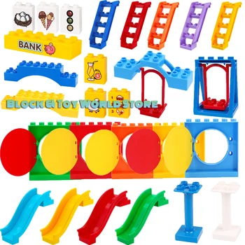 

Big Size Accessories Swing Slide Ferris Wheel Seesaw Diy Building Blocks Compatible Duploe Block Toys For Children Kids Gifts