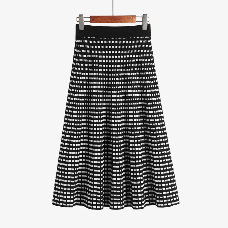 Высококачественные вязаные юбки большого размера, женские толстые трикотажные юбки в сеточку, Джокер, микро-жир, высокая талия, длинная Плиссированная юбка