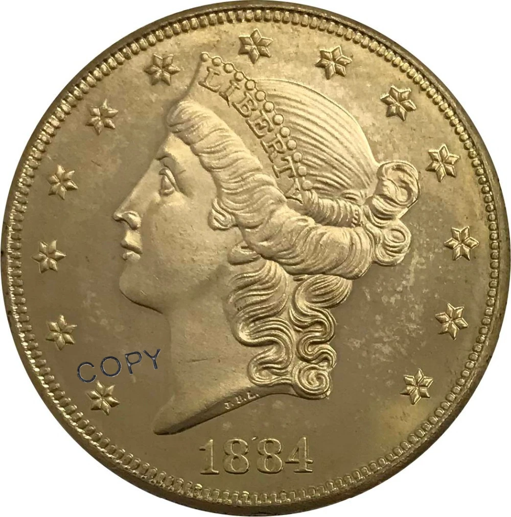 1884 S CC P США 20 долларов Liberty Head Double Eagle с девизом Золотая монета латунная