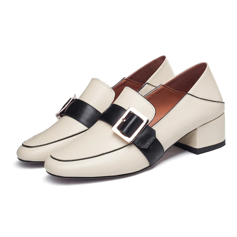 Beige 4 cm Женские модельные туфли; элегантные разноцветные туфли из лакированной кожи с круглым носком; модные женские туфли на низком каблуке с пряжкой; цвет бежевый, черный; C173 - Цвет: Beige 4 cm