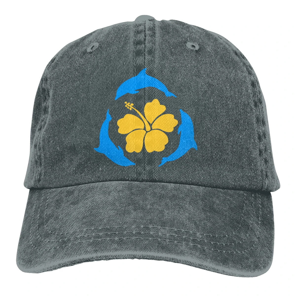 Дельфины N Гибискус Casquette темно-синий унисекс Мужские Женские деним Strapback бейсболка Регулируемая Гольф папа шляпа
