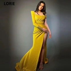 LORIE New Fashion Mermaid Evening Dresses One Sleeve Prom Gowns For Party High Side Split Satin Celebrity Vestidos De Fiesta