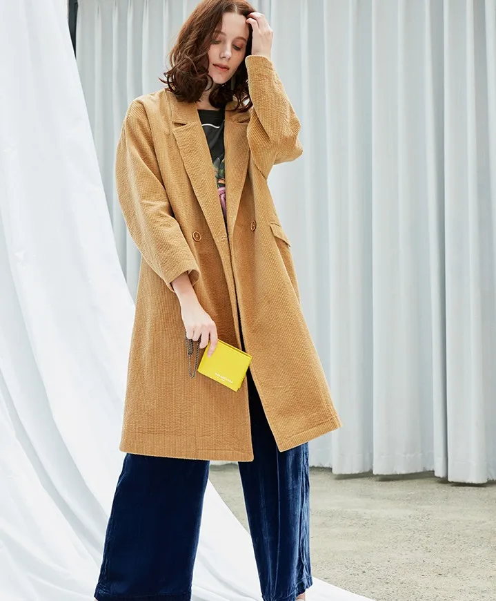 

Female Trench Coat 2019 Spring and Autumn New Korean Version of The Long Solid Color Corduroy Coat Women's Windbreaker