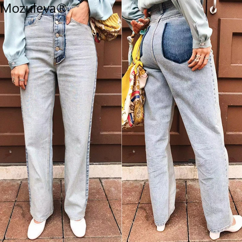 Mozuleva, светильник, синие потертые джинсы, женские штаны,, повседневные, однобортные, джинсовые, свободные штаны, высокая талия, уличная одежда, Femininas