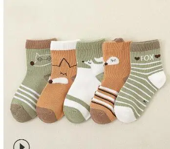 1 шт./5 пар, Детские хлопковые носки на осень, зиму и весну, носки для студентов, нескользящие носки-тапочки, цветной носок для мальчиков и девочек - Цвет: fox