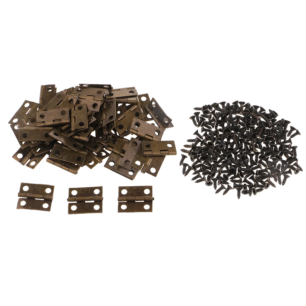 50x Bronze Iron Vintage Rectangle Wooden Jewelry Gift Box Hinges With Screw