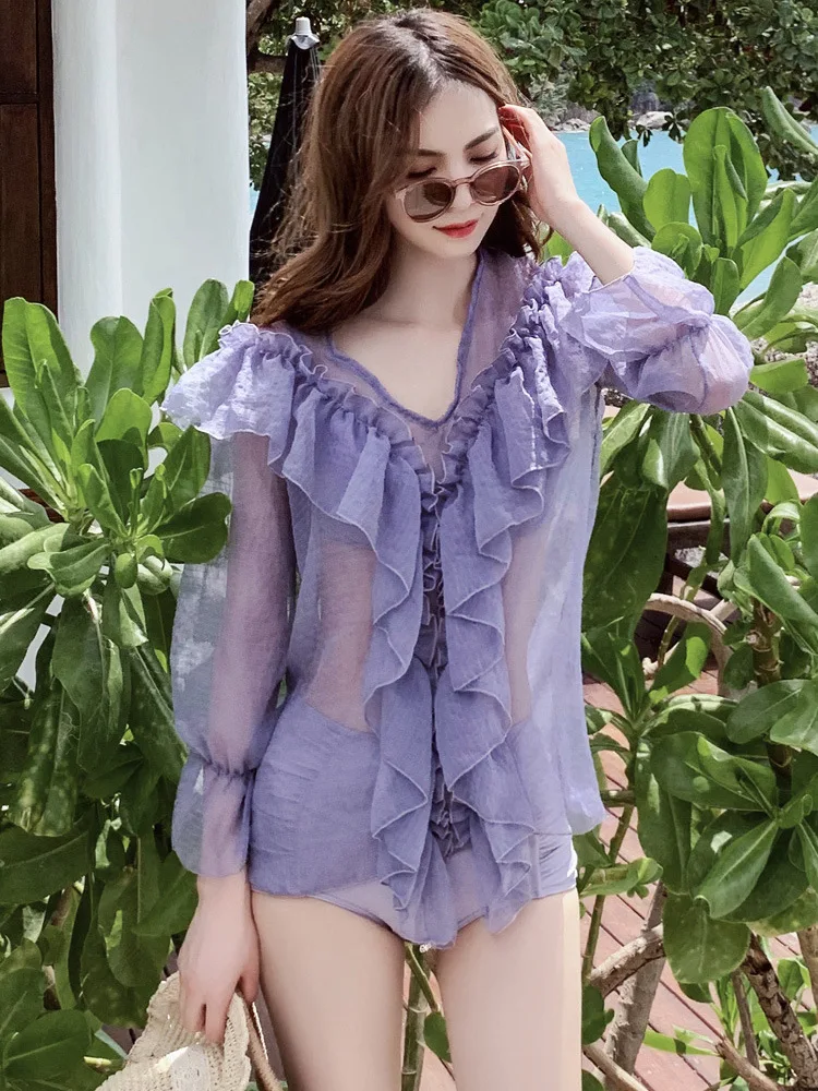 

New Style Dress-Three-piece Set Swimsuit Conservative Size Chest Push up Swimwear