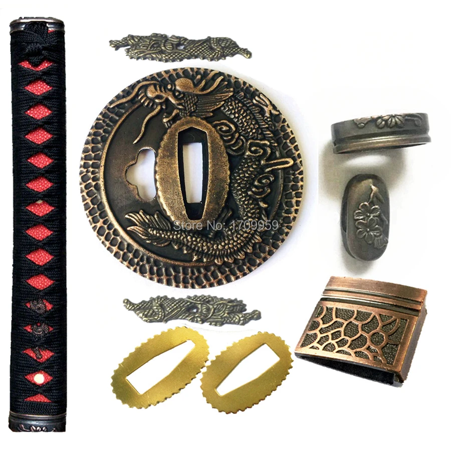 Дракон меч для катана Wakizashi Танто Фитинги набор Kirsite Tsuba + Menuki Fuchi Kashira ручка хабаки