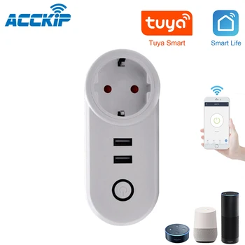 

ACCKIP Alexa 16A Russia USB Wifi Smart Plug Power Socket Wifi Wireless Smart Socket With Google Home Voice Control розетка с usb