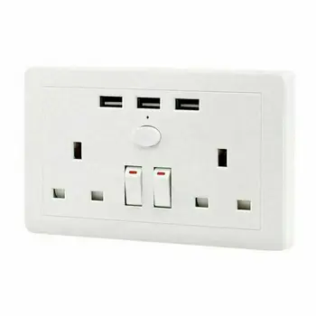 

Double Wall Socket 2 Gang Plug 13A with 3 USB Port Charger Outlets White Plate