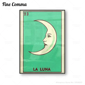 

Vintage Poster Oteria La Luna Canvas Print Crescent Moon Wall Art Antique Moon Face Canvas Painting Retro Mexican Folk Art Decor