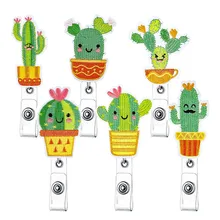 

2021 Cute Cartoon Cactus Smiley Felt Easy Pull Button Students Doctor ID Card Holder Office And School Cutural Supplies
