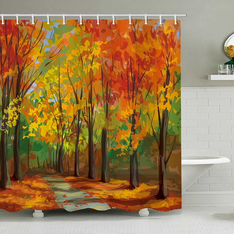 

Forest Trees Printed 3d Bath Curtains Waterproof Polyester Fabric Washable Bathroom Shower Curtain Screen With Hooks Accessories