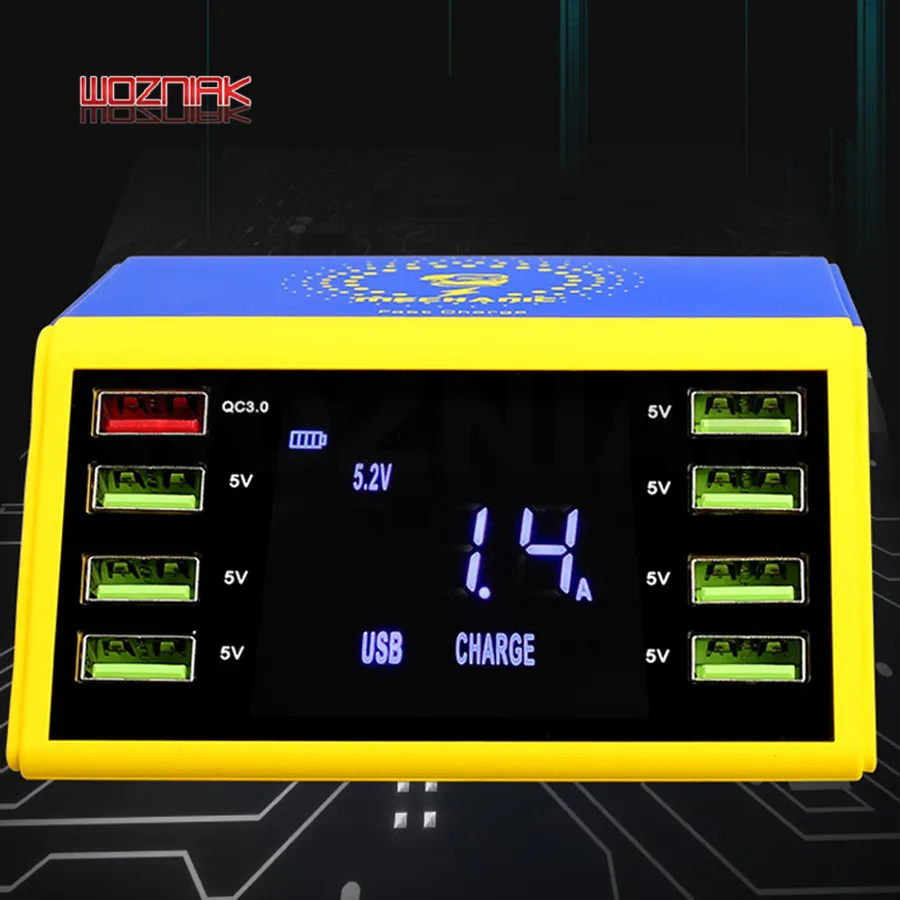  Cargador rápido de pantalla Digital LCD mecánico puerto de carga USB de 8 puertos QC 30 con cargado