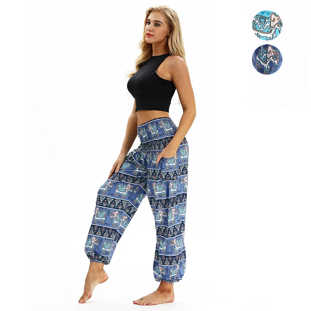 

Europe And America Foreign Trade Origional Color Elephant Digital Printing Casual Holiday Loose Pants Loose-Fit Women's Yoga Pan