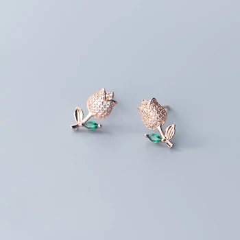 

MloveAcc Hot Sale 925 Sterling Silver Rose Flower Tulip Buds Orchid Stud Earrings for Women Cubic Zircon Earrings Jewelry