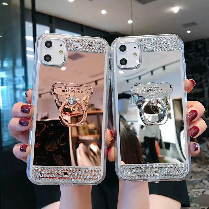 

Glitter Diamond Rotation Mirror Case For iPhone 11 Pro MAX 8 6 6S 7 Plus X XS XR XSMax SE2020 Crystal Holder For iphone 12 case