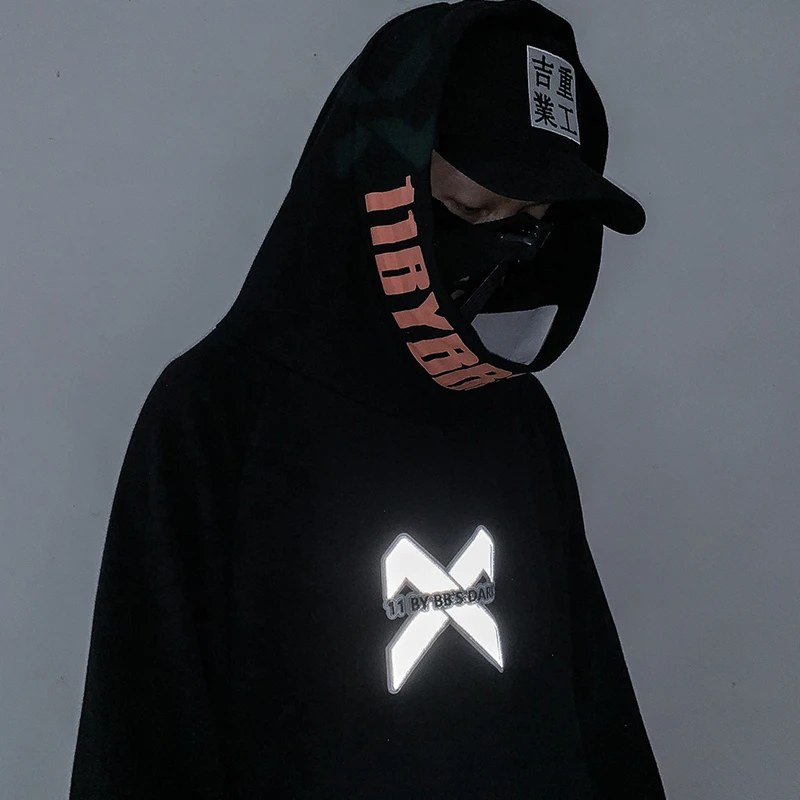 US Size Fish Hoody Tactics Sweatshirt Men's Hoodies Streetwear Harajuku Reflective Loose Sweatshirts Male Hip Hop DG416