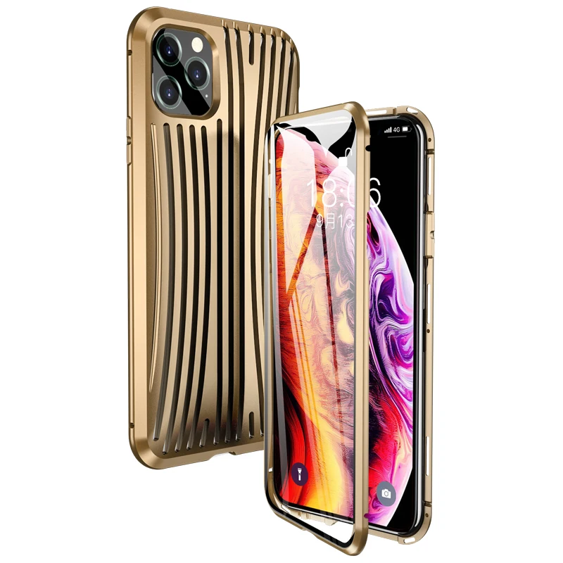 KISSCASE металлический магнитный чехол для iPhone 11 Pro Max 11 чехол из закаленного стекла Магнитный чехол для iPhone 7 8 PLUS XS MAX X XR чехол-крышка - Цвет: Gold