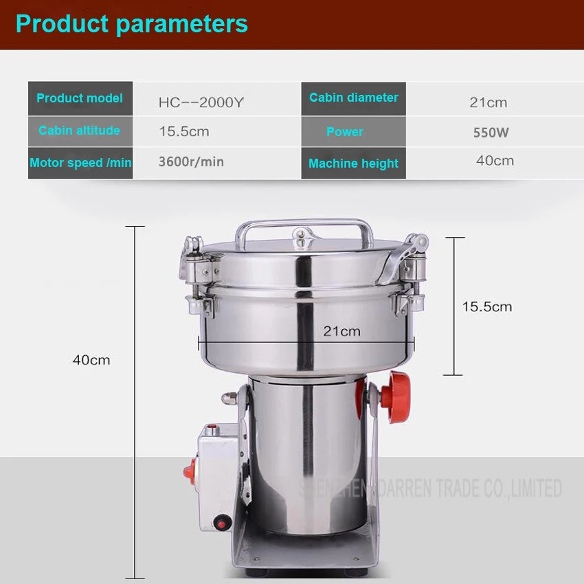 2000 г портативный измельчитель пищевых ингредиентов пищевой измельчитель трав мельница измельчающая качели типа пищевые комбинаты машина HC-2000Y 3600 об/мин