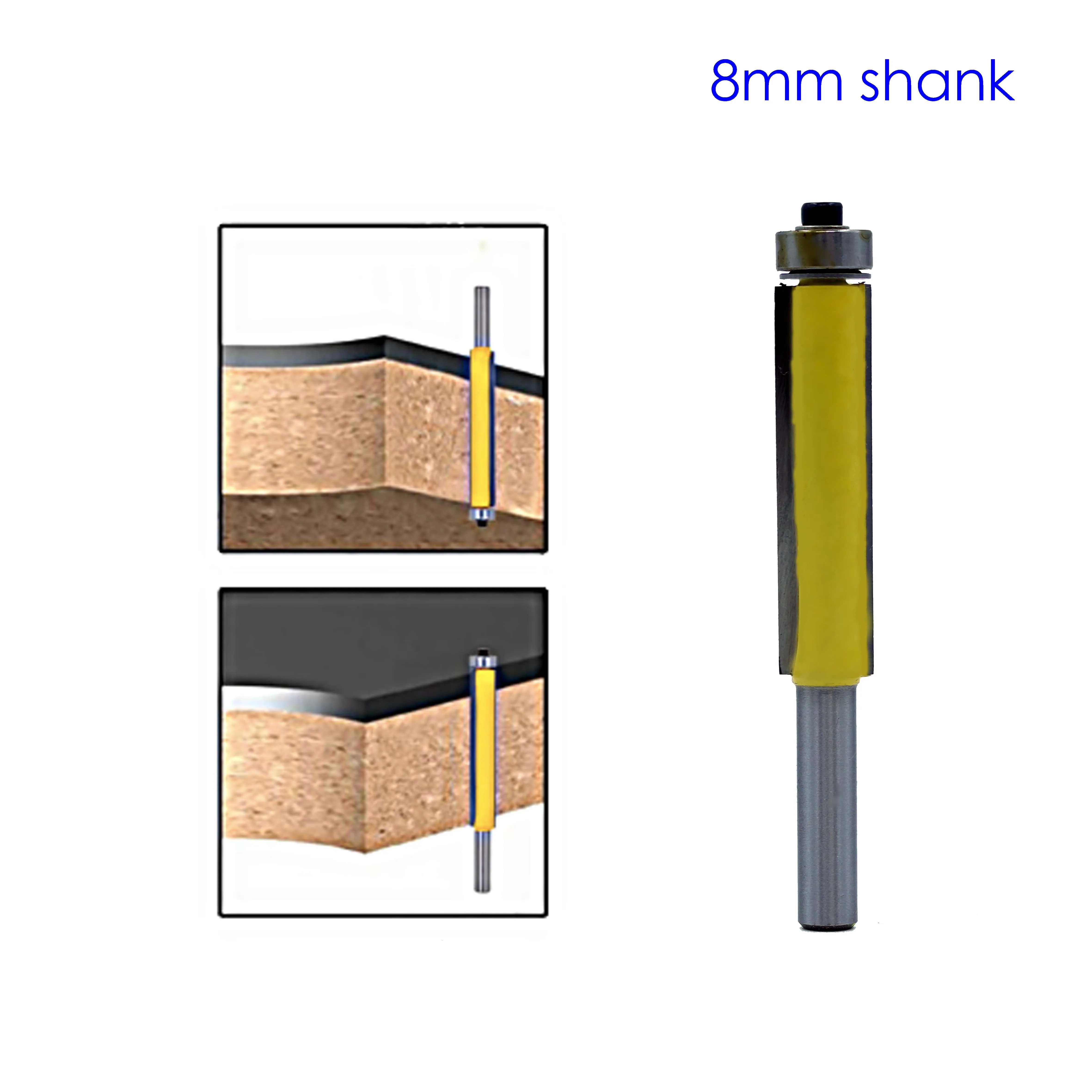 1pc 8mm Shank 2" Flush Trim Router Bit with Bearing for Wood Template Pattern Bit Tungsten Carbide Milling Cutter for Wood