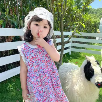 

2020 New Style Girls Floral Dress Fashion Cotton Summer Girls Vest Dresses 1-6t QH710