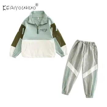 

Spring Baby Girl Clothes Zipper Neckline Shirt + Pant Colorblock Children Tracksuit Kids Clothes For Girls For 4-12 Years Old