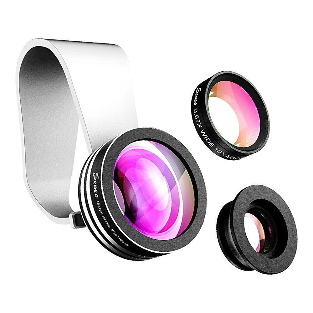 Seneo EF1 3 In 1 Angle Macro Fisheye Lens Camera Kits Mobile Phone Fish Eye Lenses With Clip 0.67x Wide Angle for iPhone Samsung (9)