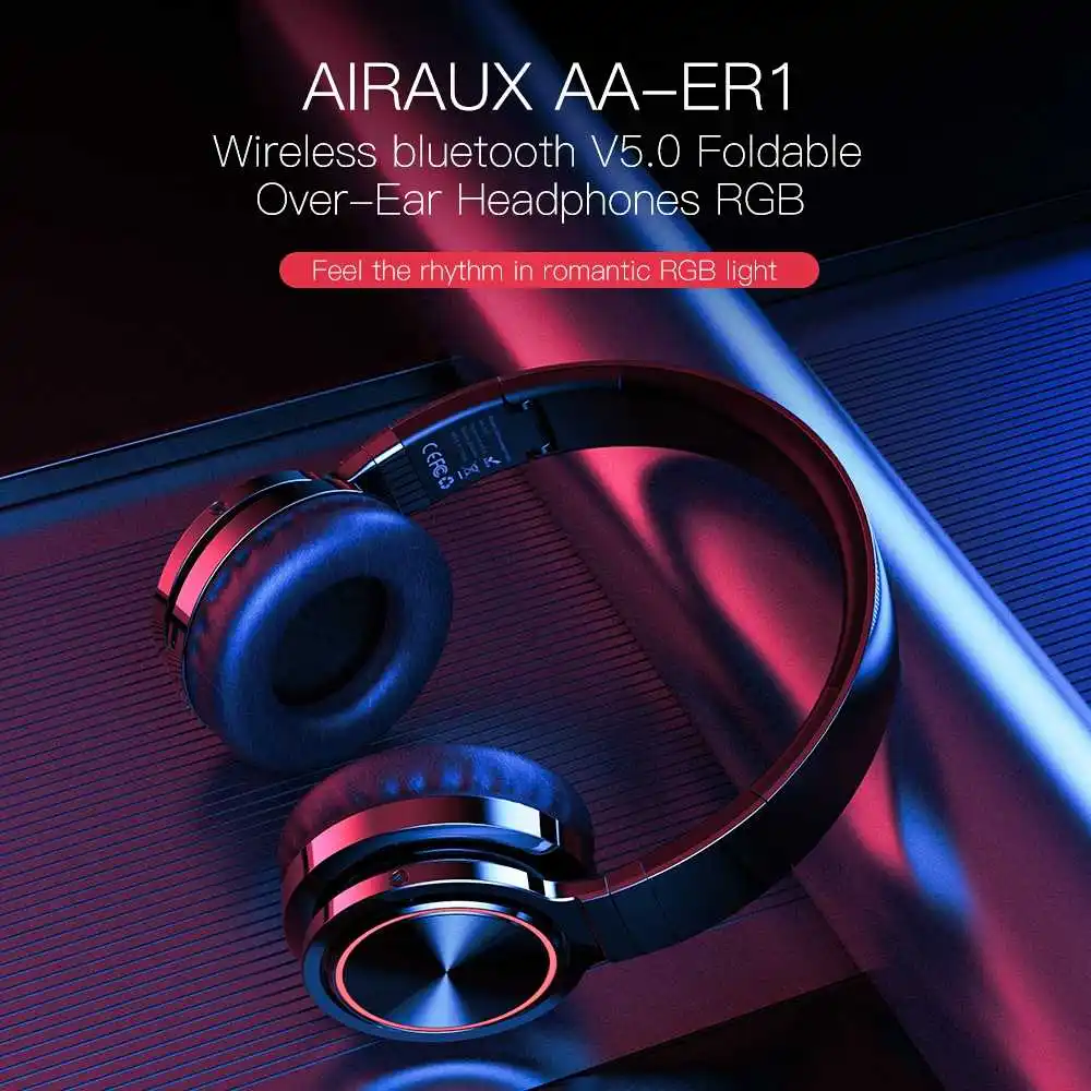 BlitzWolf AIRAUX ER1 Bluetooth-compatible Wireless Headphones HiFi Stereo Music Headset RGB HD Call TF Card Earphone