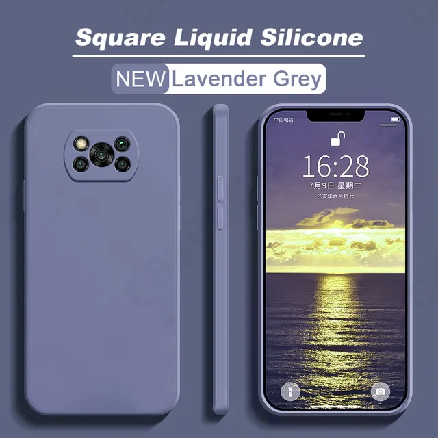 Poco X3 M3 F3 Pro Case New Square Liquid Silicone Soft Thin Cover Funda For Xiaomi Redmi note 10 Pro 4G 5G mi 11 10T 10S 11i gray