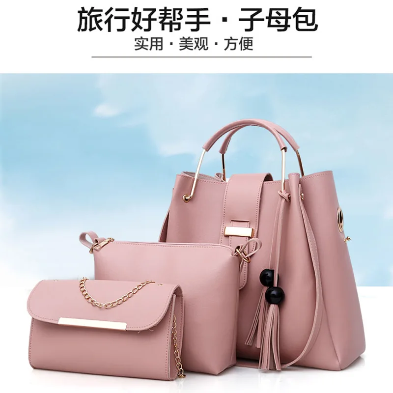 

2020 New Style Foreign Trade WOMEN'S Bag Korean-style-Style Different Size Bags Bucket Handbag Tassled 3pcs Set Bag Wholesale