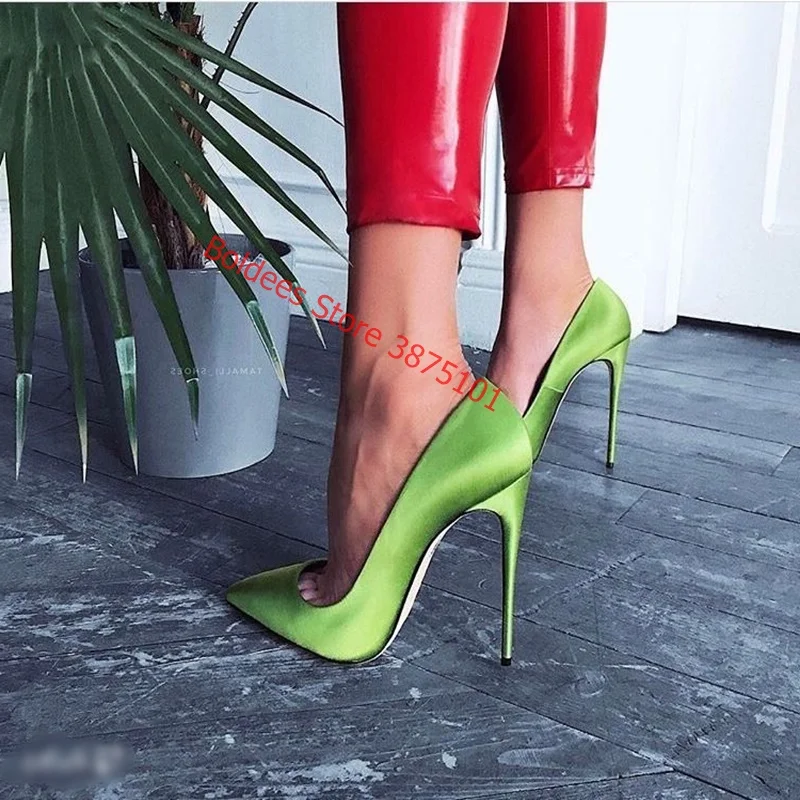 de tacón de seda satinada, tacones de aguja de 12CM, poco profundos, azul, verde, azul, vestido novia, talla grande 45 _ - AliExpress Mobile