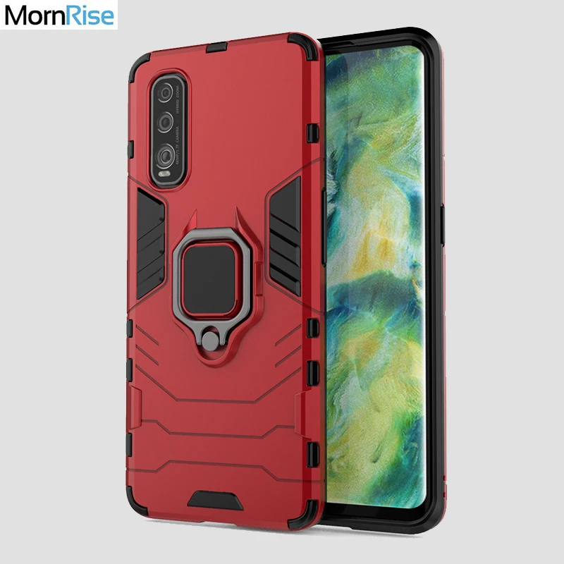 Гибридный Прочный чехол для OPPO FIND X2 с подставкой и металлическим кольцом на палец
