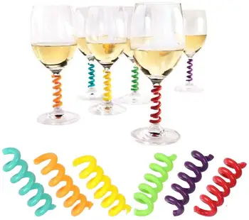 

6Pcs Silicone Springy Swirl Wine Glass Joyful Charms Sets Silicone Drink Markers for Cocktails Martinis Champagne Cup Flutes