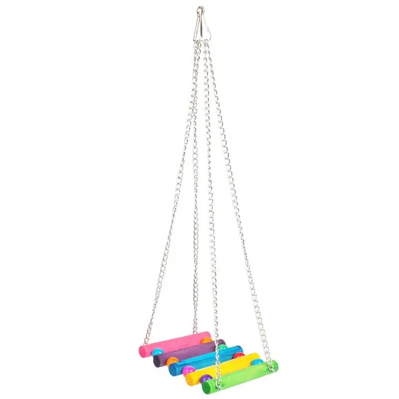 2PCS Colorful Parrot Cage Swing Wooden Decorative Bird Ladder Swing Parrot Hanging Interactive Toys Bird Supplies