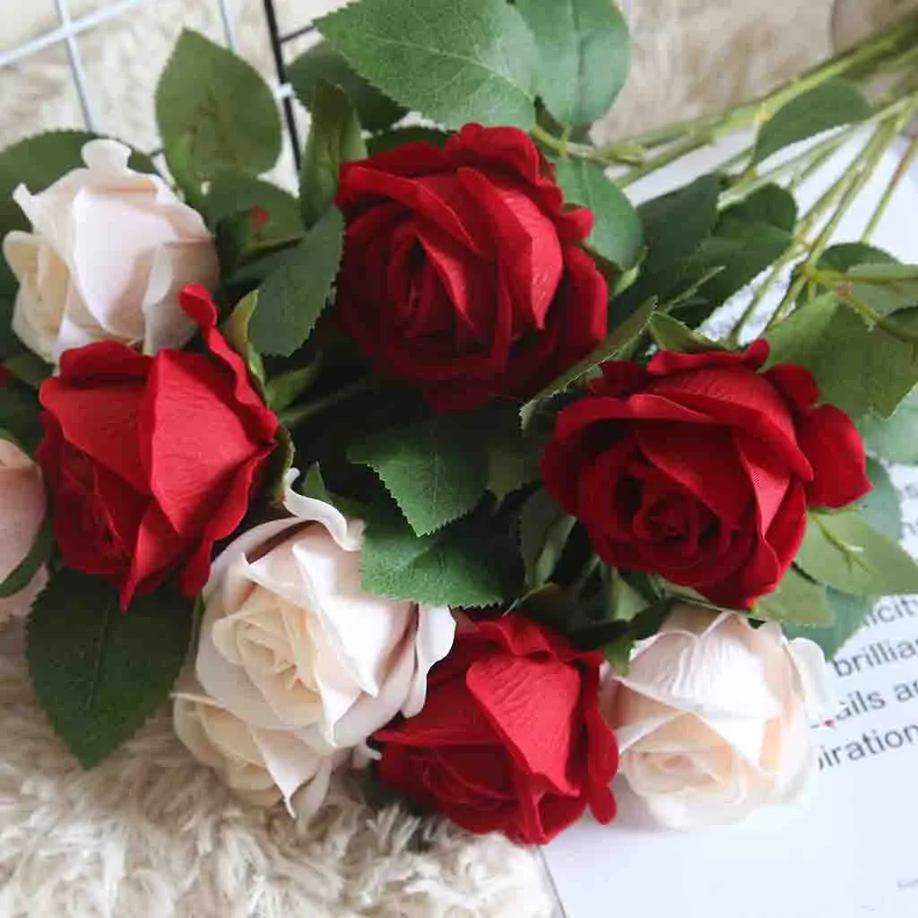 Элегантные красивые европейские искусственные цветы, имитация роз, фланелевые цветы, букет для дома, вечерние, свадебные украшения