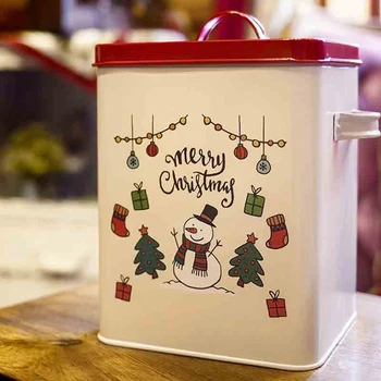 

1Pcs Christmas Rice Storage Box Iron Debris Snacks Covered Washing Powder Bucket Washing Powder Box Powdered Rice Barrel Spoon H